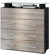 Vladon Sideboard Pavos V2, Kommode mit 4 Schubladen und Glasablage, Schwarz matt/Eiche sägerau (76 x 81 x 35 cm)