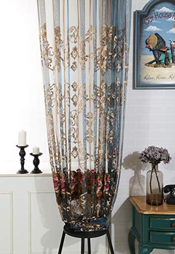 Lactraum Vorhänge Wohnzimmer Transparent mit Ösen Bestickte Luxus Pfingstrose Blumen Voile 300 x 245cm