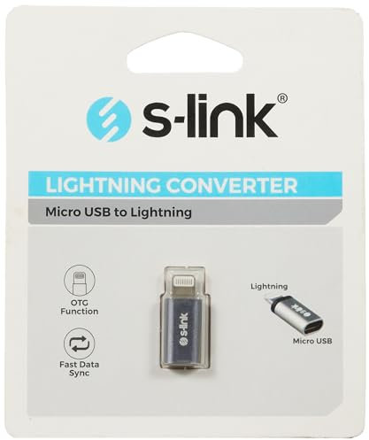 S-Link SL-TA20M - Convertidor microUSB de 5 pines F a Lightning M con cuerpo de metal plateado