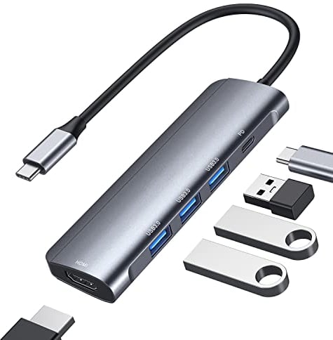 ABLEWE Adaptateur USB C Hub Type C Hub, 5 en 1 Aluminium Adaptateur USB C vers HDMI 4K avec 3 Ports USB 3.0, Alimentation 87 W (PD) pour MacBook Pro 2017/2018, XPS et Autres périphériques C USB