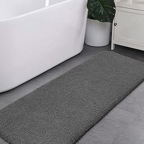 Tapis de Bain Extra Long Antidérapant Tapis Salle de Bain Épaissi Tapis Sortie de Douche Absorbant Tapis de Sol Ultra Doux en Microfibre, Séchage Rapide, Lavable en Machine - 50 x 178cm (Gris Foncé)