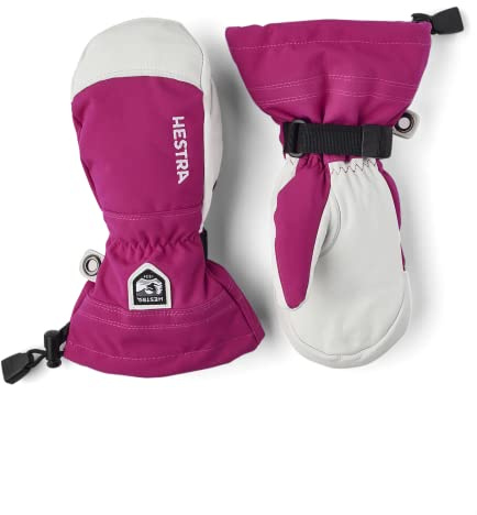 Hestra Jungen Kid's Army Leather Heli Ski Mitt HandschuheRosa/Grau/Weiß 3