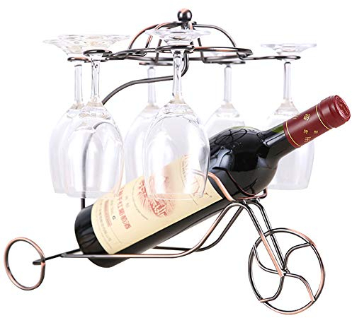 amropi Casier à Vin en Métal Support de Fer Vin Casier à Bouteille Sculpture Décoration avec Porte-gobelet, Bronze