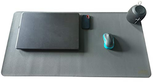 VIVENS PU Leder Multifunktionales Schreibtischunterlage, 80 x 40 cm Mauspad, Laptop Tischunterlage, doppelseitiges, rutschfestes, wasserdichtes Schreibtisch-Schreibpad für Büro und Zuhause (Grau)