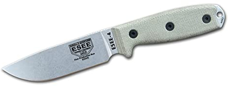 ESEE-4 Fixed Blade Knife, S35V Steel, Ambidextrous Sheath, Made in USA (Canvas Micarta)