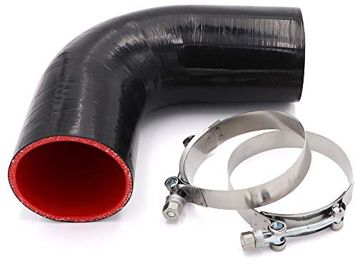 Coupleur coudé à 90 degrés en silicone 4 plis 89 mm pour turbo/refroidisseur/tuyau d'admission, longueur 102 mm, épaisseur 5 mm avec collier de serrage en T