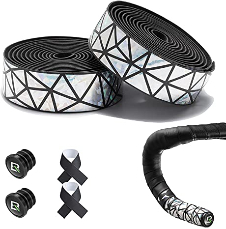 ROCKBROS Fahrrad Lenkerband für Rennrad & MTB – Rutschfestes & Stoßdämpfendes Griffband aus PU + EVA, Langlebiges Bike Bar Tape, 2 Rollen je 210×3 cm, Schwarz Silber