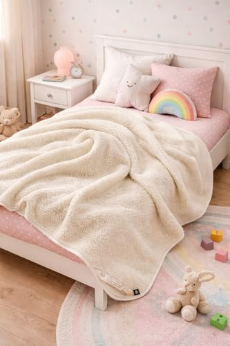 Wolldecke Schurwolldecke, Gewichtsdecke, Beschwerte Decke aus 100% Merino (Creamy, 120 x 150)