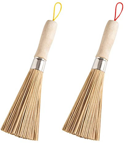 LANCHEN Bamboo Pan Brush Pot Brush Wooden Dish Brush Long Handle Wok Cleaning Brush Dish Brush Kitchen Tool for Home Restaurant