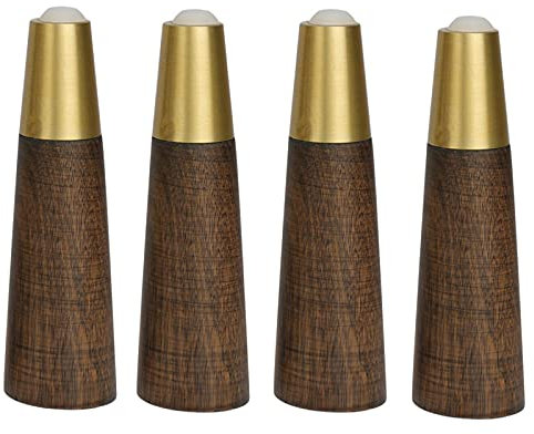 4 Stück Holz Tischbeine,Massivholz Schräg Konisch Ersatz Möbelfüße Möbelbeine,mit Gold Messing Abdeckung & Montageplatten & Schrauben für Sofa Bett Schrank(Color:brown,Size: 12cm/4.72in)