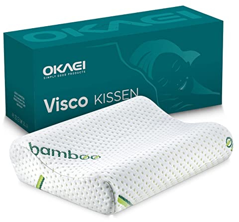 OKAEI Memory Foam Kissen mit EXTRA weichem Bambus Kissenbezug - Komfortables Kopfkissen - Ergonomisches Kissen - Kissen für Entspannten Nacken