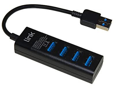 LINK LKHUB304 Hub 4 Porte USB 3.0 con Cavo, Nero, 15 cm