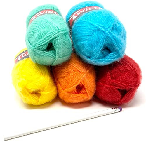Camtiac Twister-Fluffy Häkelgarn super weiches Strickgarn Regenbogen Farben: Sonnengelb-22 Orange-28 Rot-35 Türkis-62 Grün-72 5x50g