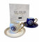 CINAR NAZAR Design Blaues Auge 4-teiliges Türkische Mokkatassen-Set, 2x Mokkatassen und 2x Untersetzer, Porzellan, 70 ml, Zuhause
