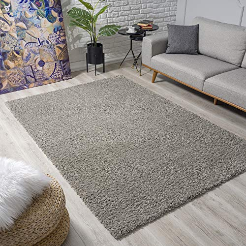 Muratap Teppich Wohnzimmer Modern - Loca Shaggy - Hochflor Teppich Weich und Warm Schmutzabweisend und Pflegeleicht Wohnzimmerteppich - Große: 200x290 cm - Farbe: Hellgrau