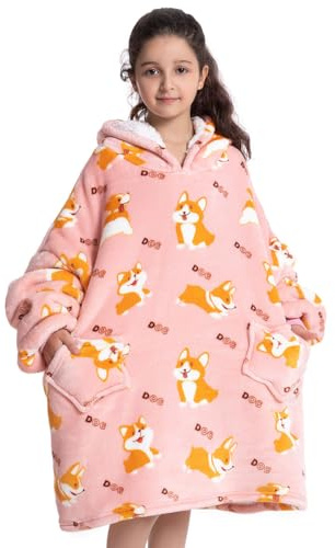 Wenlia Oversize Coperta Felpa con Cappuccio per Bambini e Ragazza e Donne, Adulto Adolescenti e Bambino Felpa Sherpa con Cappuccio Super Calda Grande Coperta con Tasche