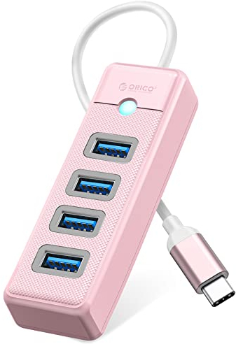 ORICO USB C Hub, 4 Ports USB 3.0 Verteiler, USB Splitter für Laptop, Handy, Tablet mit 0,15m Kabel, kompatibel mit Mac OS 10.X und höher, Linux, Android, Rosa