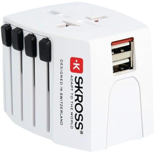 SKROSS 1.302963 I MUV USB I Adaptateur Voyage Universel + 2 Prises USB I Tension et Puissance 100V – 250W / 250V – 625W - Protection Anti Choc Electrique