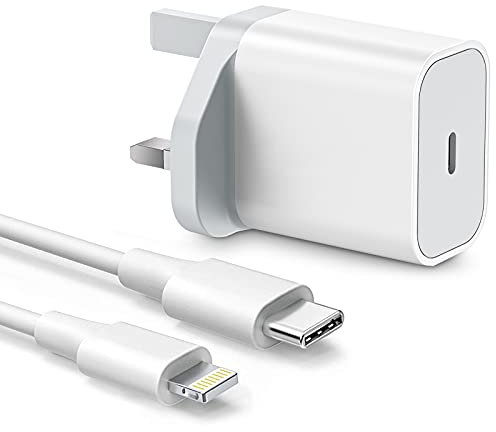 Aomoner 20W Fast Charger|PD3.0 Mains Charger|UK Power Adapter|1M Lightning Cable|Compatible With iPhone 13/14 Pro/14 Plus/12/SE 2020/11/iPad Pro/Mini