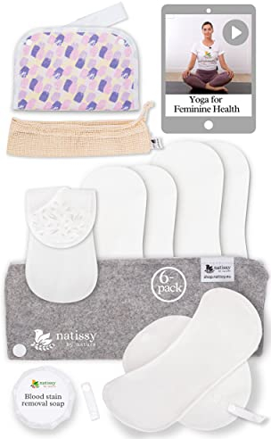 Assorbenti Lavabili Cotone Biologico con Stampa Antiscivolo; Assorbenti Riutilizzabili 6-Pack (Taglia S+M); Assorbenti Lavabili Piccoli Kit per Donne; Assorbenti Lavabile per un Ciclo Spensierato