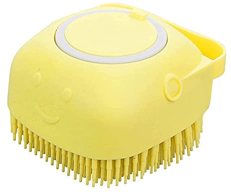 LIDOUK Dog Cat Bath Brush Comb Silicone Rubber Dog Grooming Brush Silicone Puppy Massage Brush Hair Fur Grooming Cleaning Brush Soft Shampoo Dispenser(Yellow)