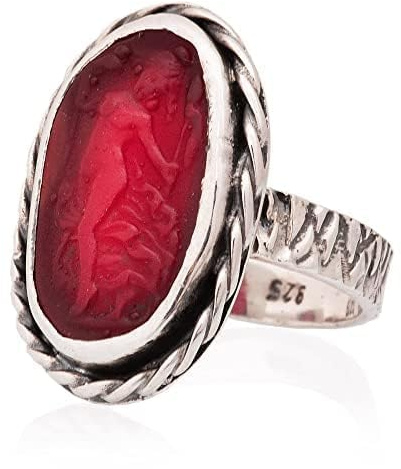 Engel-Glasring, Intaglio-Glasring, antiker römischer Glasring. Engel-Siegelring aus Silber. Römischer Intaglio-Silberring. Römischer Glas-Silberring.