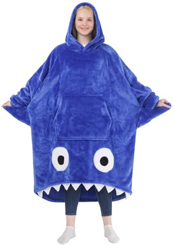 Waitu Shark Hoodie Decke für Erwachsene - Wearable Blanket Hoodie für Frauen und Männer, Lustige Decke mit Ärmeln, Kapuzendecke Hai Geschenk, Blau