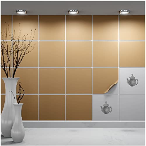 FoLIESEN - Tile Stickers, 14.5 x 14.5 cm, Self-Adhesive Tile Film for Bathroom and Kitchen, Removable Adhesive Film for Wall Tiles, Kitchen Splashback and Borders, 20 Adhesive Tiles, Matte Light Brown