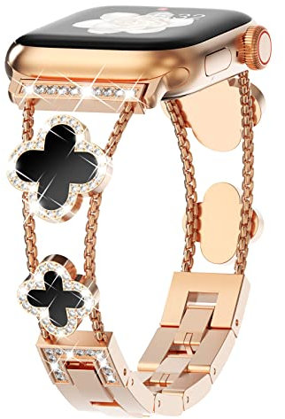 Fullife Bling Cinturino in metallo compatibile con Apple Watch 38 mm 40 mm 41 mm 42 mm (serie 10), cinturino di ricambio da donna in acciaio inox per iWatch SE Serie 10/9/8/7/6/5/4/3/2/1, oro rosa