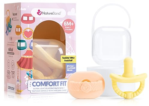 NatureBond Baby Schnuller Silikon Binky Neugeborenen Beißring Schnuller Hygieneabdeckung (Sunshine Yellow And Peach Puff, Above 6 Months)