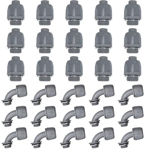 Voittozege 30 connettori a tenuta stagna per liquidi da 1/2 pollici, raccordi elettrici dritti a 180 e 90 gradi, flessibili per tubi di casa, bagno, cucina, grigio