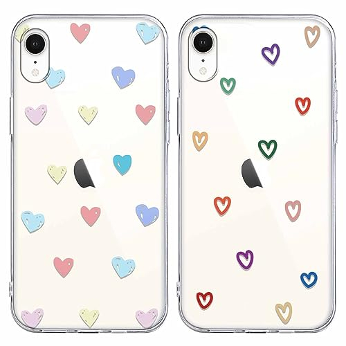 Yoedge 2 Stück Durchsichtig HandyHülle für Apple iPhone XR Hülle Herz Muster 6,1, Transparent Handy Hülle für iPhone XR Case 3D Liebe Love Aesthetic Mädchen Frauen Geschenk Schutzhülle Cover-Herzen