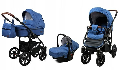 BabyLux® Bambimo Kinderwagen Set 3 in 1 - Optimal - incl. Babywanne, Buggy Sportsitz, Auto-Babyschale - Autositz - Kinderwagenset - Kombikinderwagen mit Wickeltasche, Regenschutz usw.