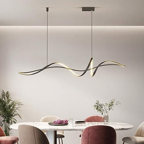 Lanekd L100cm LED Pendelleuchte Esstisch Schwarz Hängelampe Dimmbar Spiral Design Hängeleuchte Esszimmer Esstischlampe mit Fernbedienung Esszimmerlampe Pendellampe Wohnzimmer Küche Büro Hängend Lampe