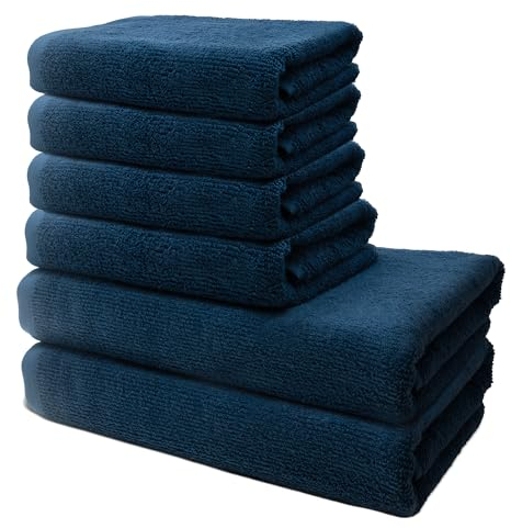 6 er Set Handtücher | 2 Badetücher Erwachsene 70x140 cm + 4 Handtücher 50x100 cm | Frottee Weich & Flauschig | 100% Baumwolle | Frottier Duschtuch Badetuch | Oeko-Tex | 500g/m² | Ôhm | Dunkelblau