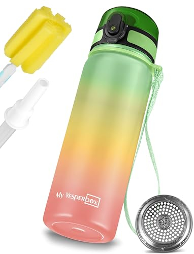 My Vesperbox - Edelstahl Thermos Trinkflasche auslaufsicher - mit Strohhalm oder Sieb - 400 ml, 600ml - BPA FREI - für Kindergarten, Schule (Regenbogen 600ml)