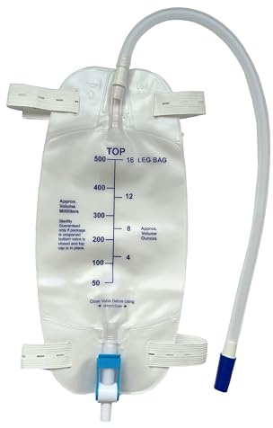 3 x Easy-Tap Beinbeutel für Harnablauf, 500 ml, mit 3 45,7 cm Schläuchen, Anti-Reflux-Ventil, Stoffriemen, einfach klappbarer Abfluss