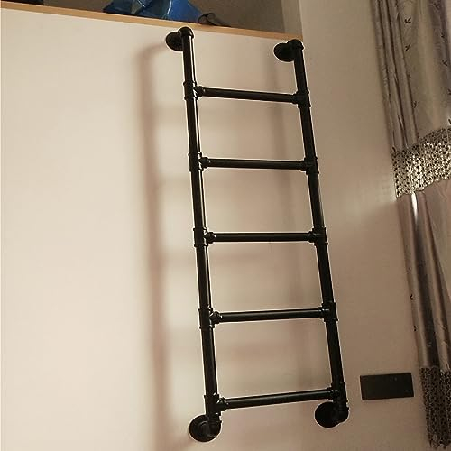Schwarze Leiter im Industriestil, Innen-Dachboden-Loft-Leiter aus Metall, Bett-Stufenleiter für Studentenwohnheim-Schlafzimmer, Farbe: Wandmontage, Größe: 140 cm (55