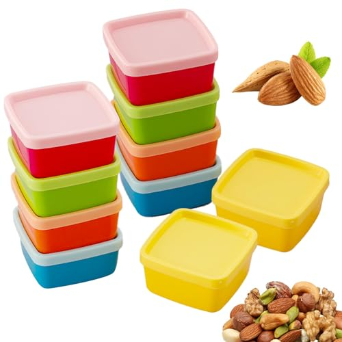 Qinsky Small Food Containers with Lids,10 pcs Small Freezer Containers Mini Storage Boxes Stackable Snack Boxes Colourful Small Food Storage Containers for Store Fruit Sauce Condiments Snacks