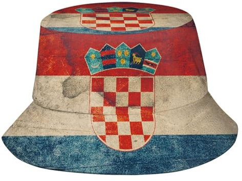Zltegako Fischerhut mit kroatischer Flagge, lustige Landflagge, Strand, Fischerhut, Sonne, breite Krempe, Kappe für Damen und Herren, Kroatien-006, One size