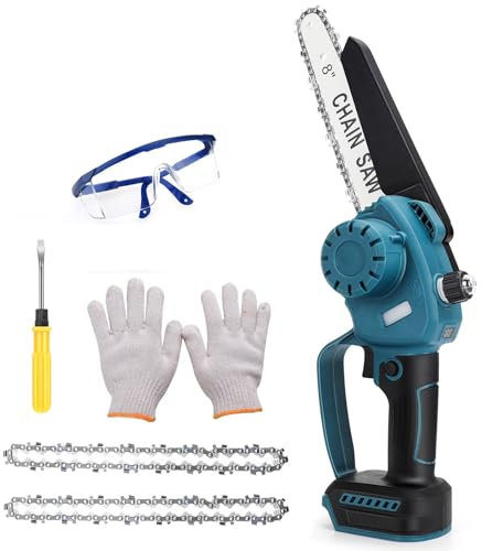 Cordless Chainsaw Compatible with Makita 18V Battery, 6/8 Inch Brushless Electric Chainsaw with Chain, Gloves, Goggle, Screwdriver, for Tree Branches and Garden Cutting (8 inch, with Carton Box)