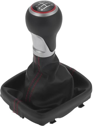 Motoforti Perilla De Cambio De Marchas Manual De 6 Velocidades Con Cubierta Palanca De Cambios De Caja De Cambios Para Audi A3 03-13 Cuero Sintético De Plástico Tono Plateado Mate Rojo Negro