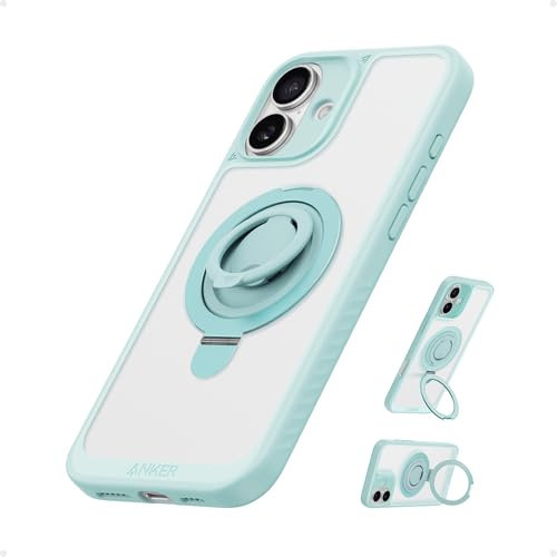 Anker Magnetischer Ringständer für iPhone 16, Silikon-Fingerring-Griff-Ständer, Militärqualität, Falltest, kompatibel mit MagSafe, eingebauter Ständer, weicher Rand, Anti-Fingerabdruck, Grün
