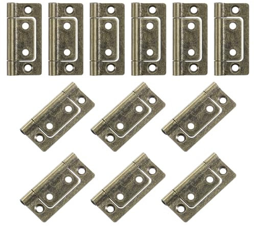 QUARKZMAN 12 Stück 51x25x1,2mm Scharniere Klappbar Türscharniere ohne Einsteckschloss Kein Geräusch Falt Flachscharnier Beschichtung für Schränke Möbel Fenster Garderoben, Grün Bronze
