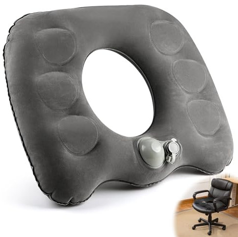 lalago 1ud Cojín Inflable de Donut 45.5x39x11cm, Cojín Coxis Ortopédico de Asiento Hemorroides, Almohada de Dona Antiescaras con Bomba para la Oficina, en Casa, en el Coche Gris