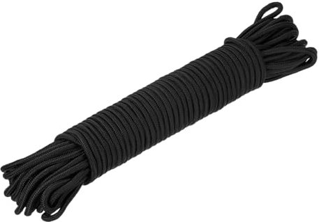 sourcing map Polypropylene Rope Braid Cord 30M/98.5ft 8mm Dia Black for Indoor Outdoor Camping Clothes Line