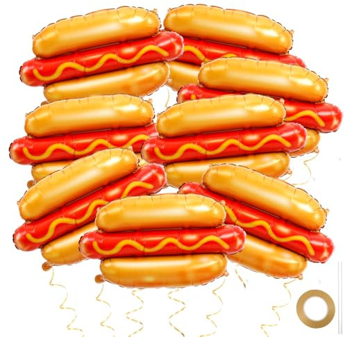 8 globos de perrito caliente, juego de decoraciones gigantes de aluminio para cumpleaños de perro caliente, globo inflable grande con temática de picnic, globos de comida rápida, decoración de