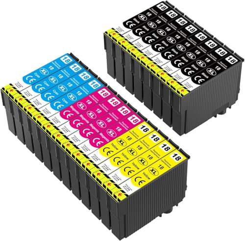 Skydo 18XL Druckerpatronen Kompatibel für Epson 18XL Multipack für Epson XP-30, XP-102, XP-202, XP-205, XP-302, XP-305, XP-402, XP-405, XP-215, XP-312 (20er Pack, 8 Schwarz, 4 Cyan, 4 Magenta, 4 Gelb)