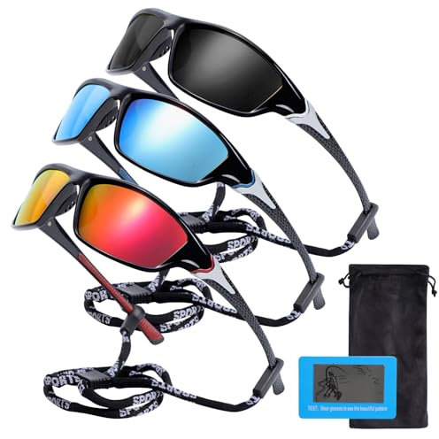 Risipu 3 Pack Polarized Cycling Sunglasses Sports Sunglasses for Men Women, Mens Bike Goggles Wrap Around UV400 Protection for Cycling Fishing Driving