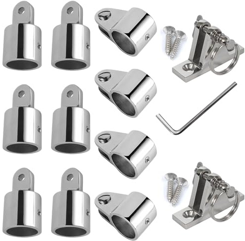 OUBULU Bimini Top Hardware Kit, 12 PCS Replacement Parts Set Eye End Caps Jaw Slide Deck Hinge with Quick Release Pin 316 Stainless Steel Boat Canopy Fittings Fits 7/8'' Round Tube